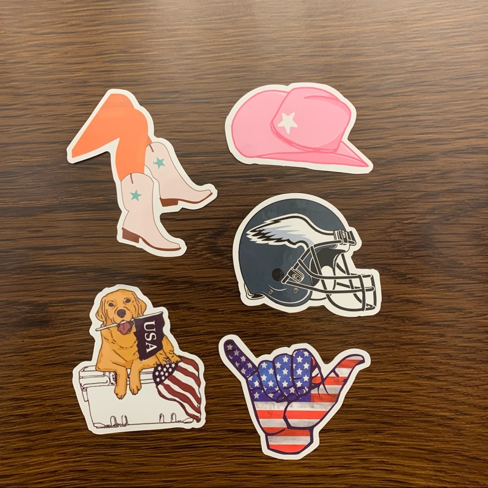NWOT 5 Assorted American Dog Cowboy/Cowgirl Hat, Boots Football Helmet Stickers